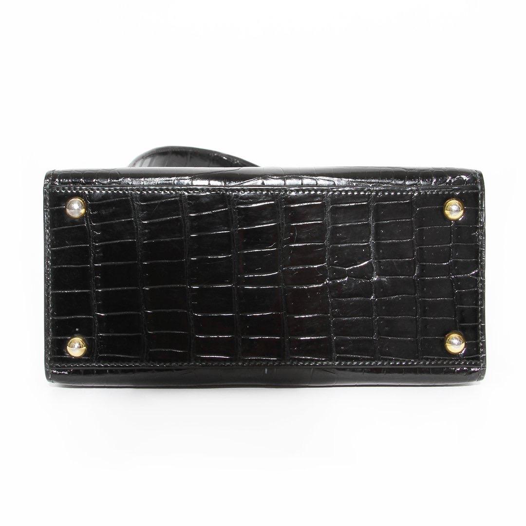 Black Hermès Croc Mini Kelly (20cm) Vintage 1981