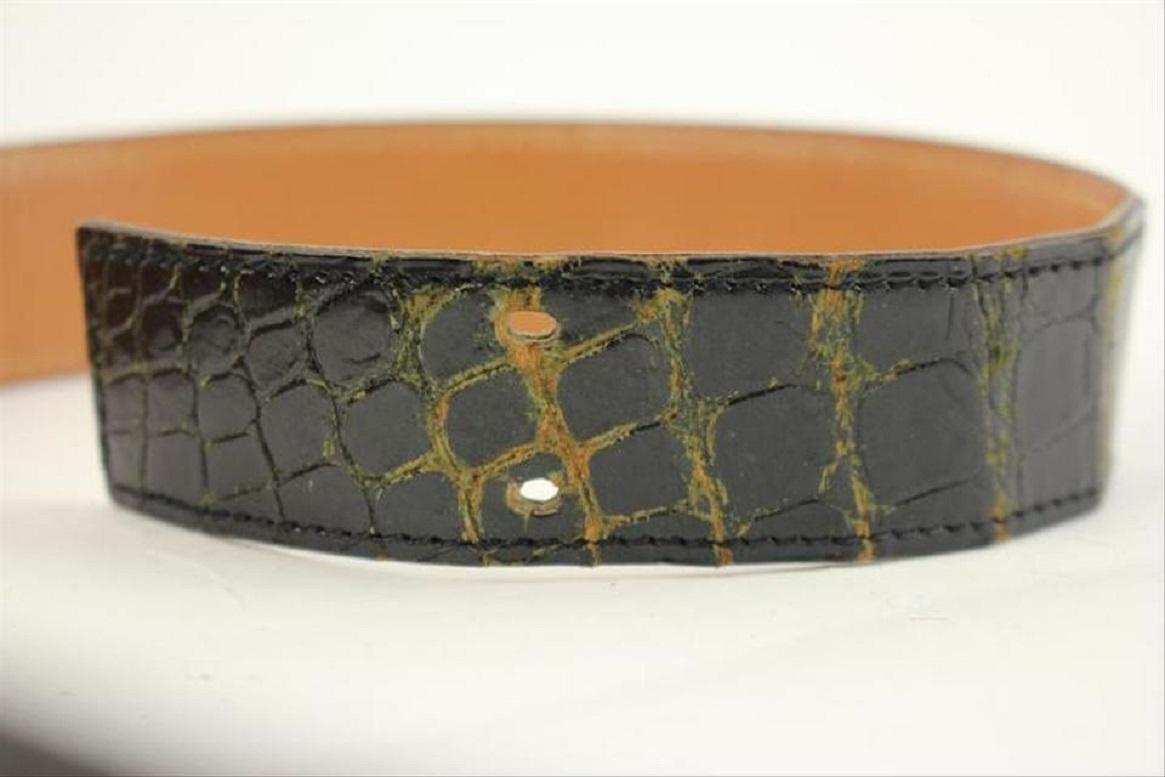 Hermès Crocodile Carriage Belt Black 106HERA823 In Good Condition For Sale In Dix hills, NY