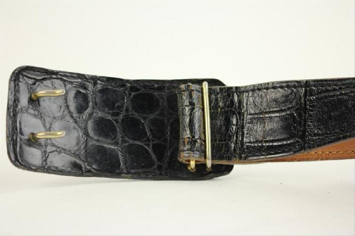 Hermès - Ceinture en crocodile noir 106HERA823 Bon état - En vente à Dix hills, NY