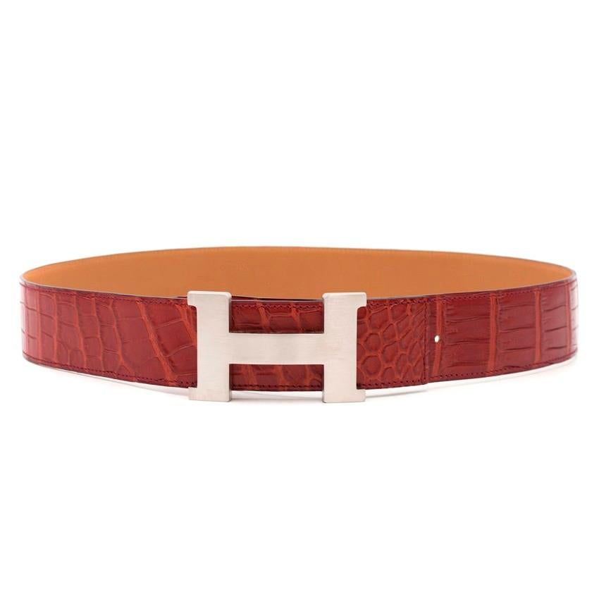 Hermes Crocodile Constance Belt

- Silver-tone 'H' buckle
- Red crocodile leather
- 3 adjustable belt holes

Please note, these items are pre-owned and may show some signs of storage, even when unworn and unused. This is reflected within the