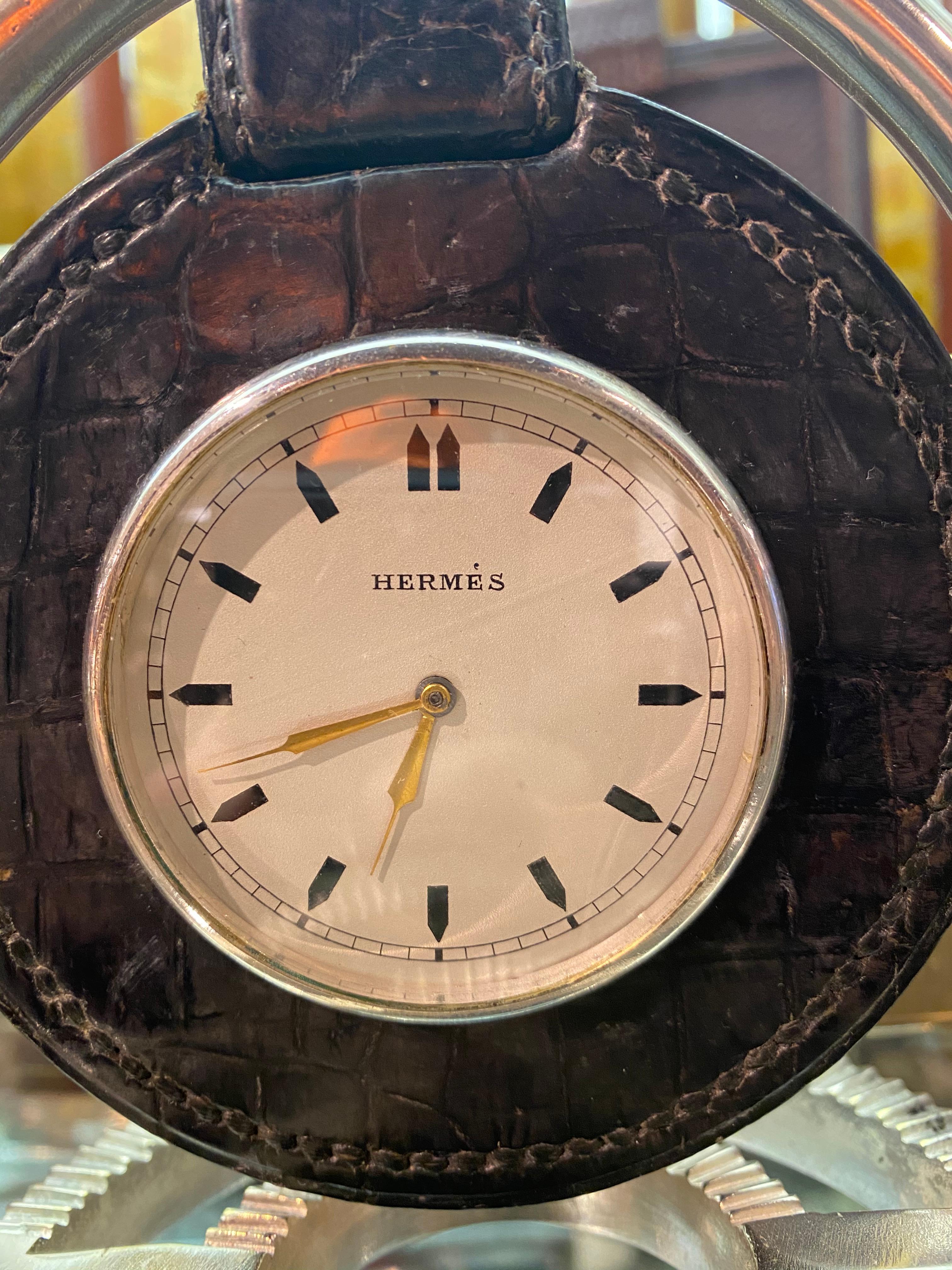 A fine and rare desk clock by Hermès, under the creative direction of Paul Dupre-Lafon.