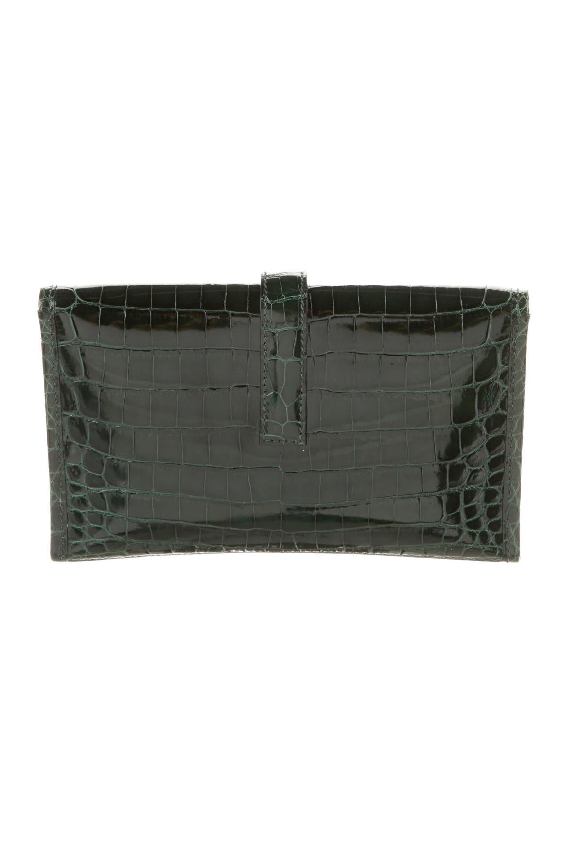 Black Hermes Crocodile Exotic Leather 'H' Logo  Evening Wallet Clutch Flap Bag