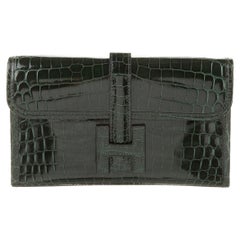 Hermes Crocodile Exotic Leather 'H' Logo  Evening Wallet Clutch Flap Bag