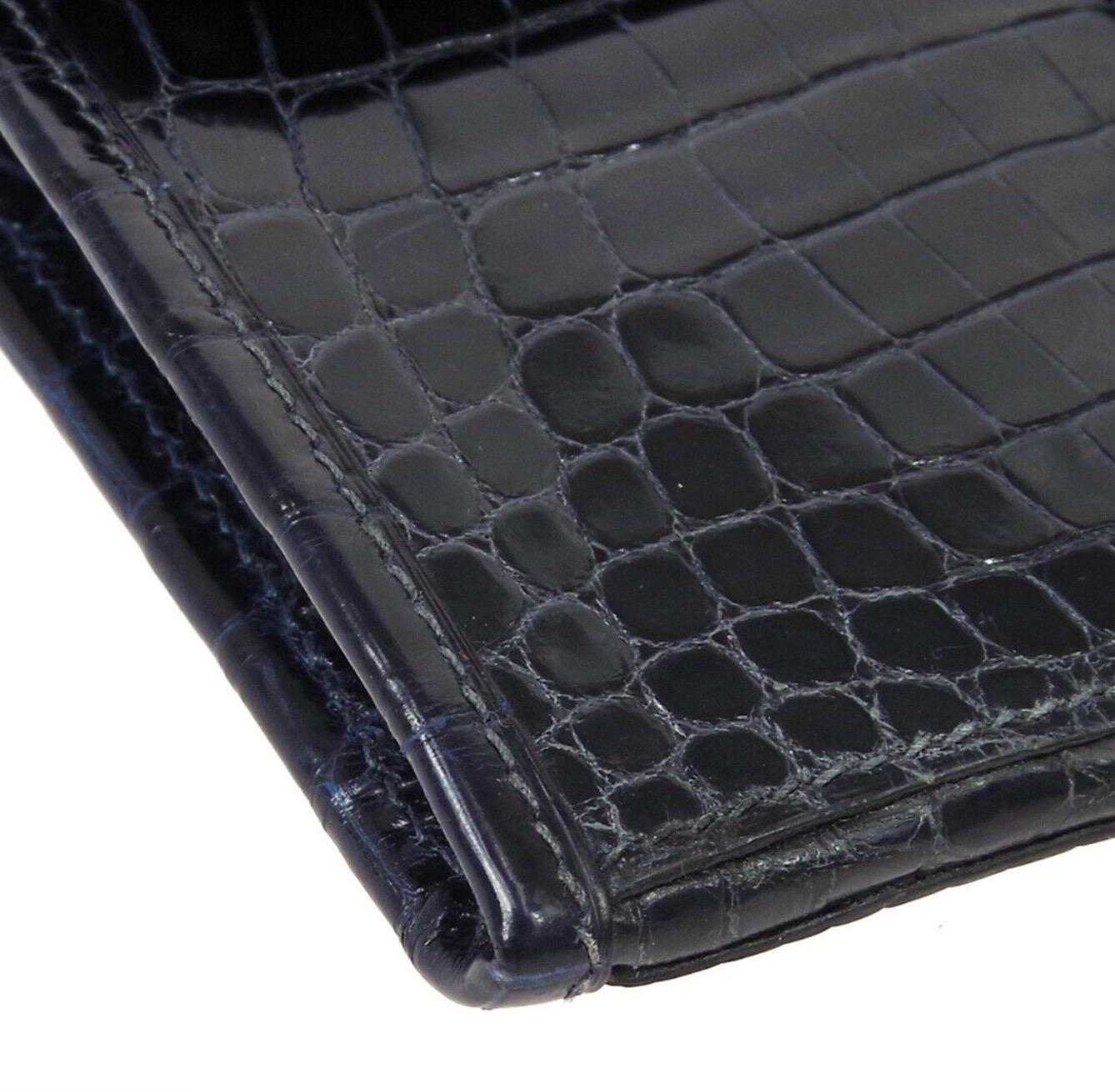 Black Hermes Crocodile Exotic Leather 'H' Logo  Evening Wallet Clutch Flap Bag in Box