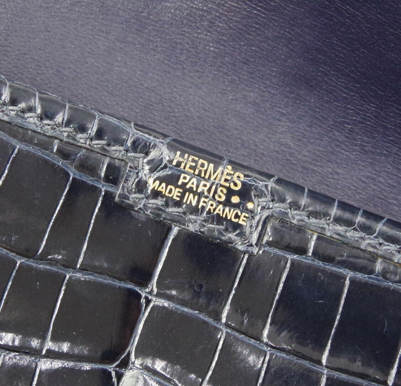 Hermes Crocodile Exotic Leather 'H' Logo  Evening Wallet Clutch Flap Bag in Box In Good Condition In Chicago, IL