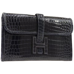 Hermes Crocodile Exotic Leather 'H' Logo  Evening Wallet Clutch Flap Bag in Box