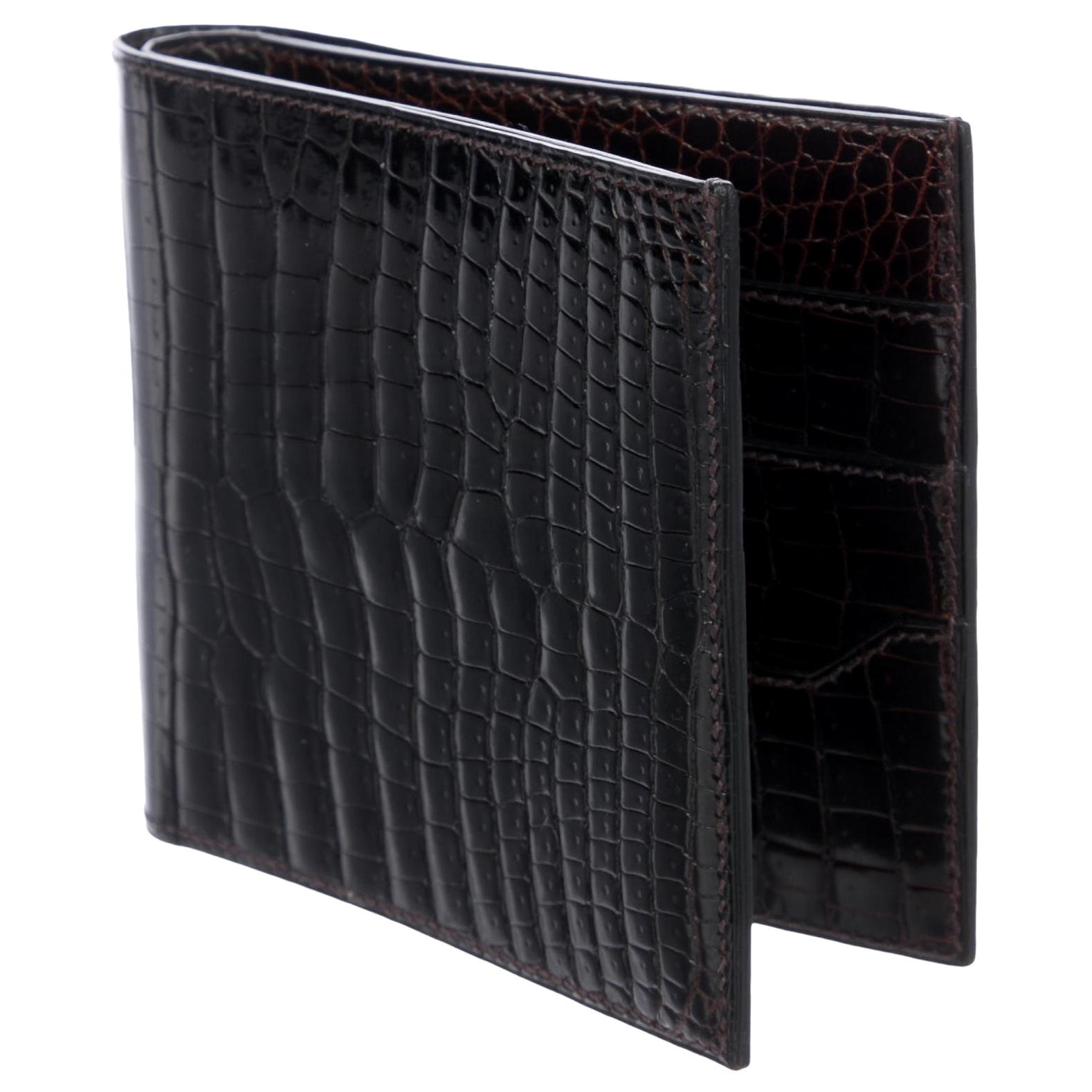 Hermes NEW Crocodile Exotic Leather Men's Suit Bifold Bifold