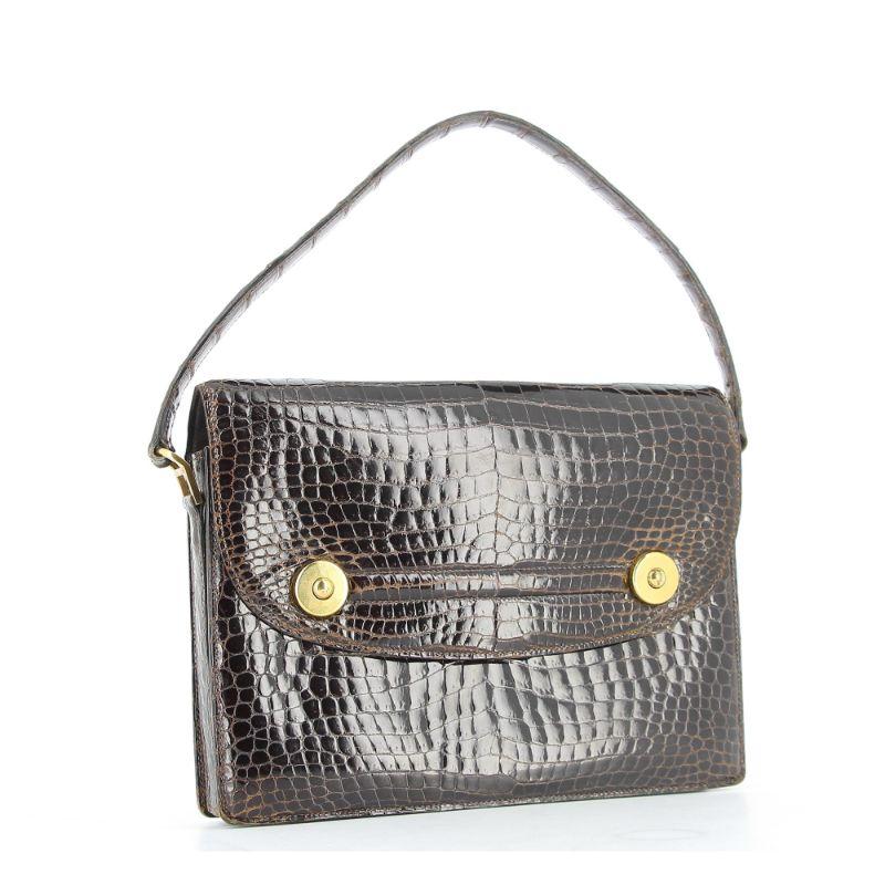 Black Hermes Crocodile Floride Bag in Brown Leather For Sale