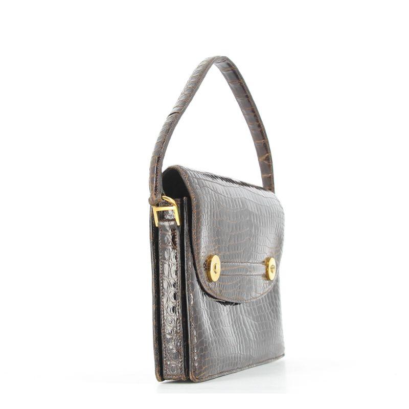 Hermes Crocodile Floride Bag in Brown Leather In Good Condition For Sale In PARIS, FR