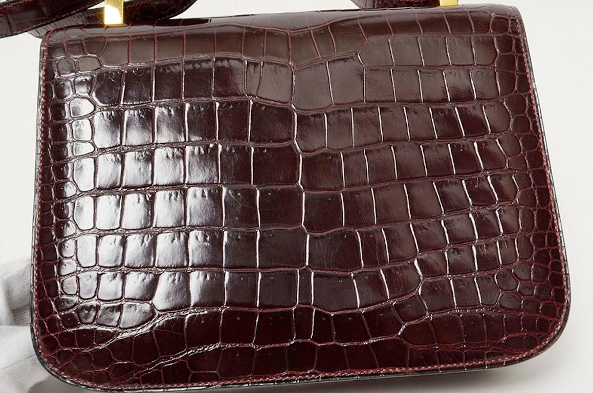 Black Hermes Crocodile Leather Constance 23 Crossbody Bag