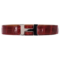 Hermes Crocodile Porosus Palladium Plated 'H' Buckle Belt