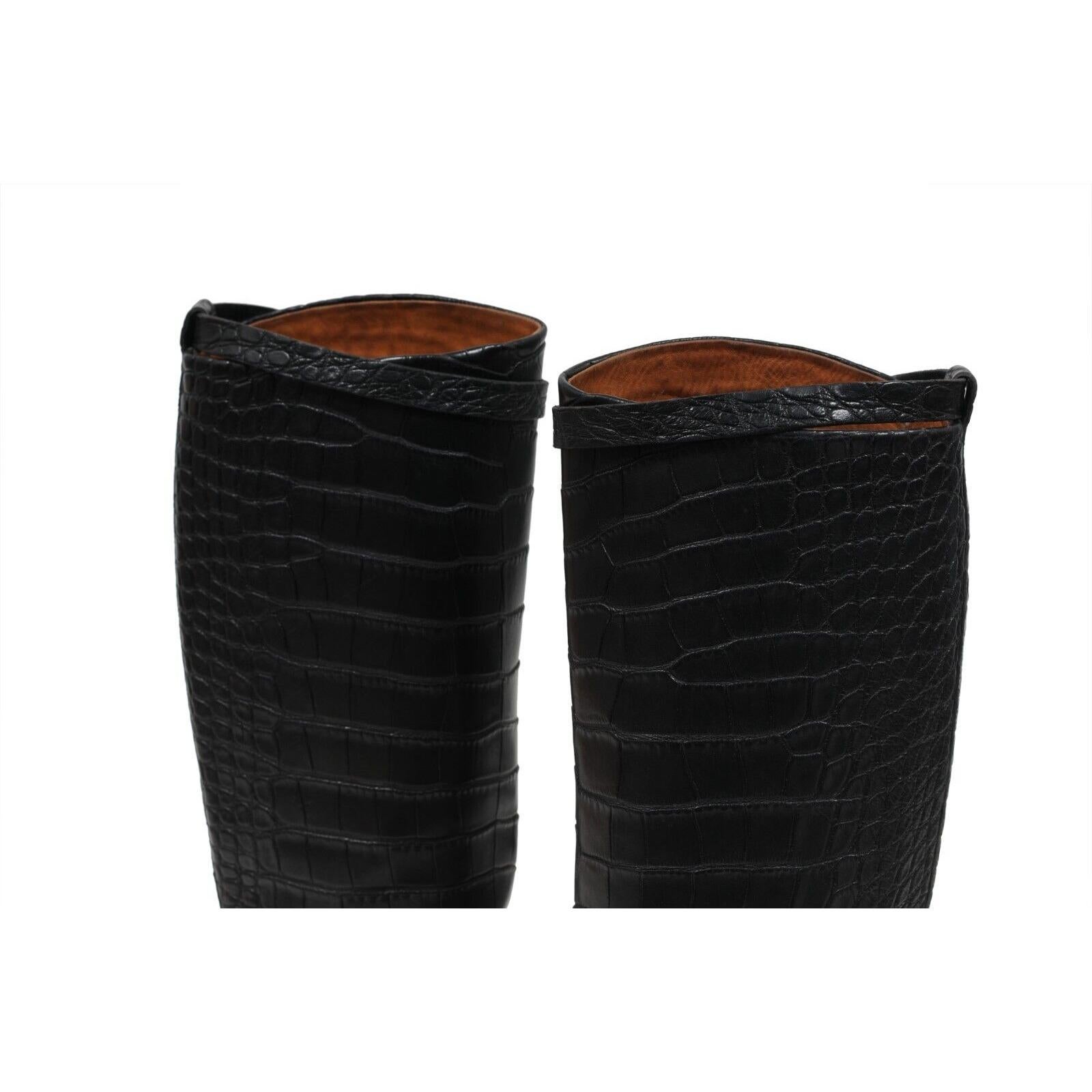 Hermes Crocodile Riding Boot US8.5 EU38.5 Schwarzes Leder Lug Sohle Alligator Haut im Angebot 7