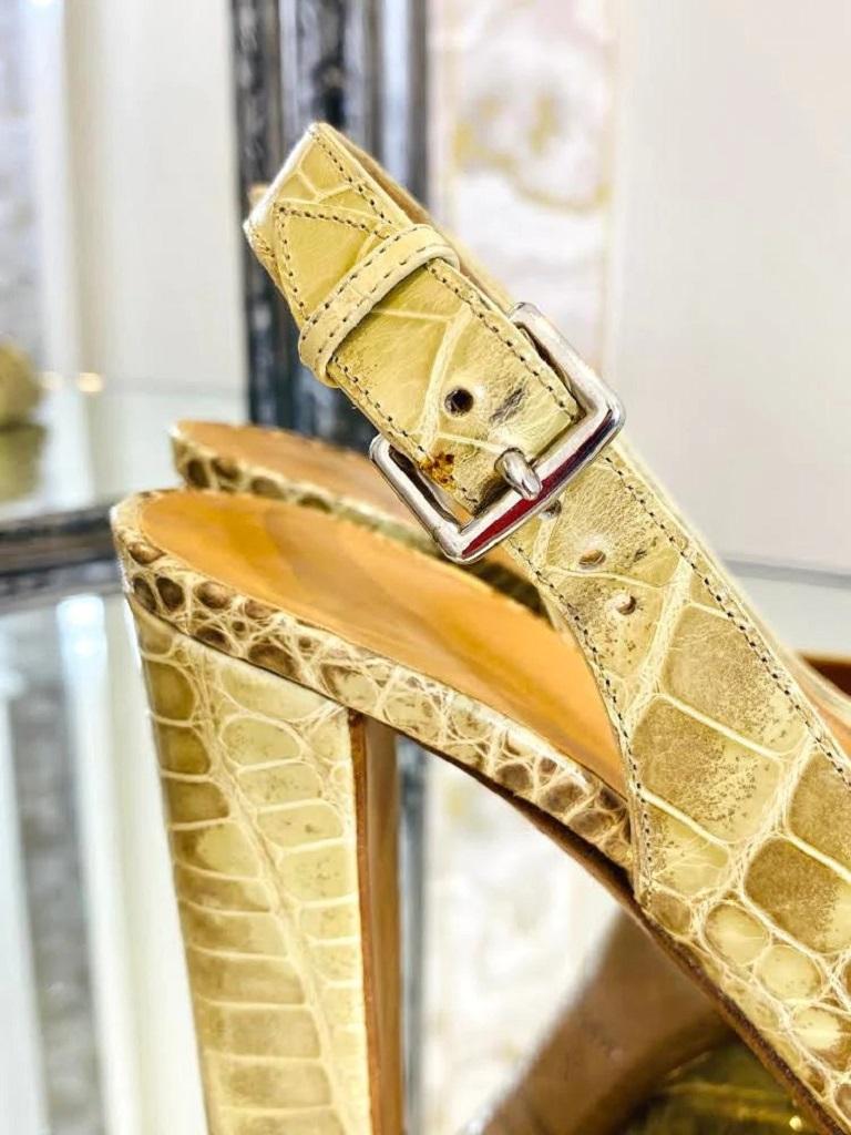 Beige Hermes Crocodile Skin Heels For Sale