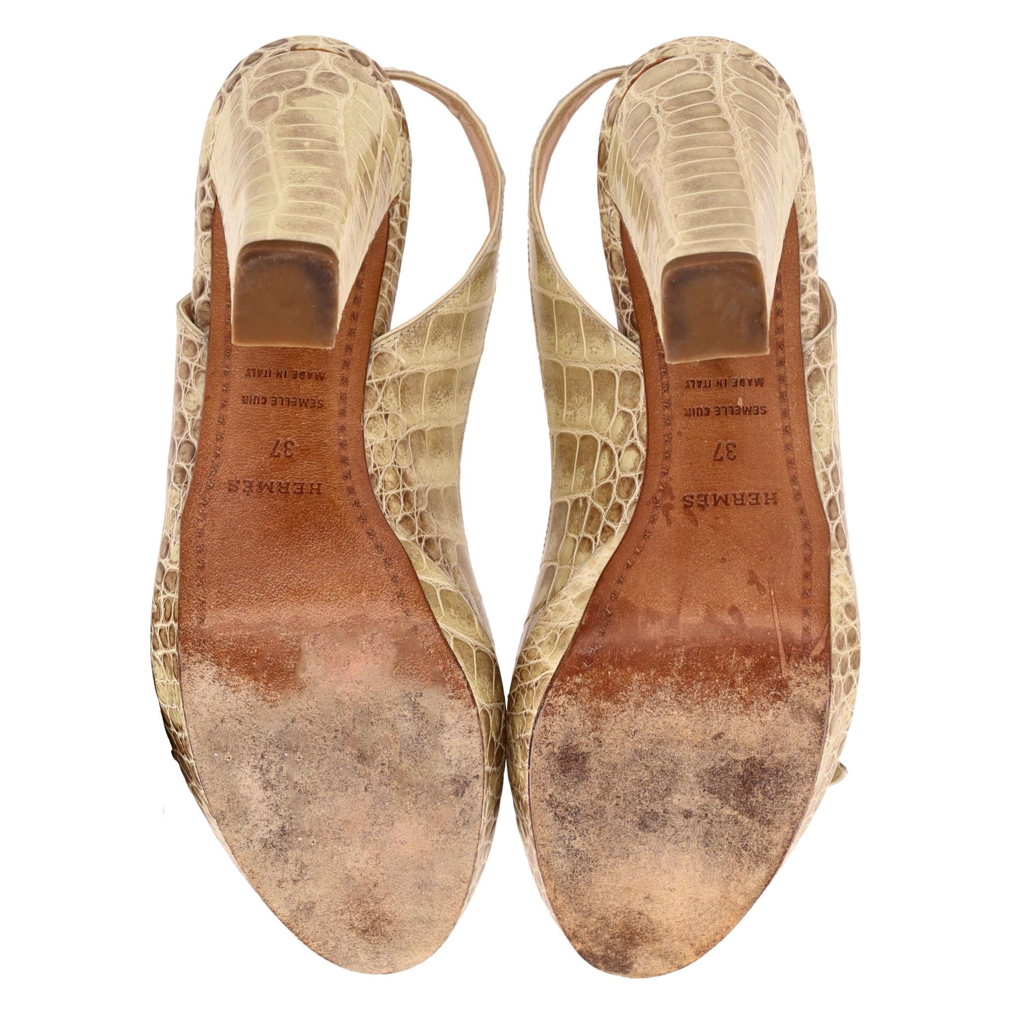 Women's Hermes Crocodile Skin Peep-Toe Pumps For Sale
