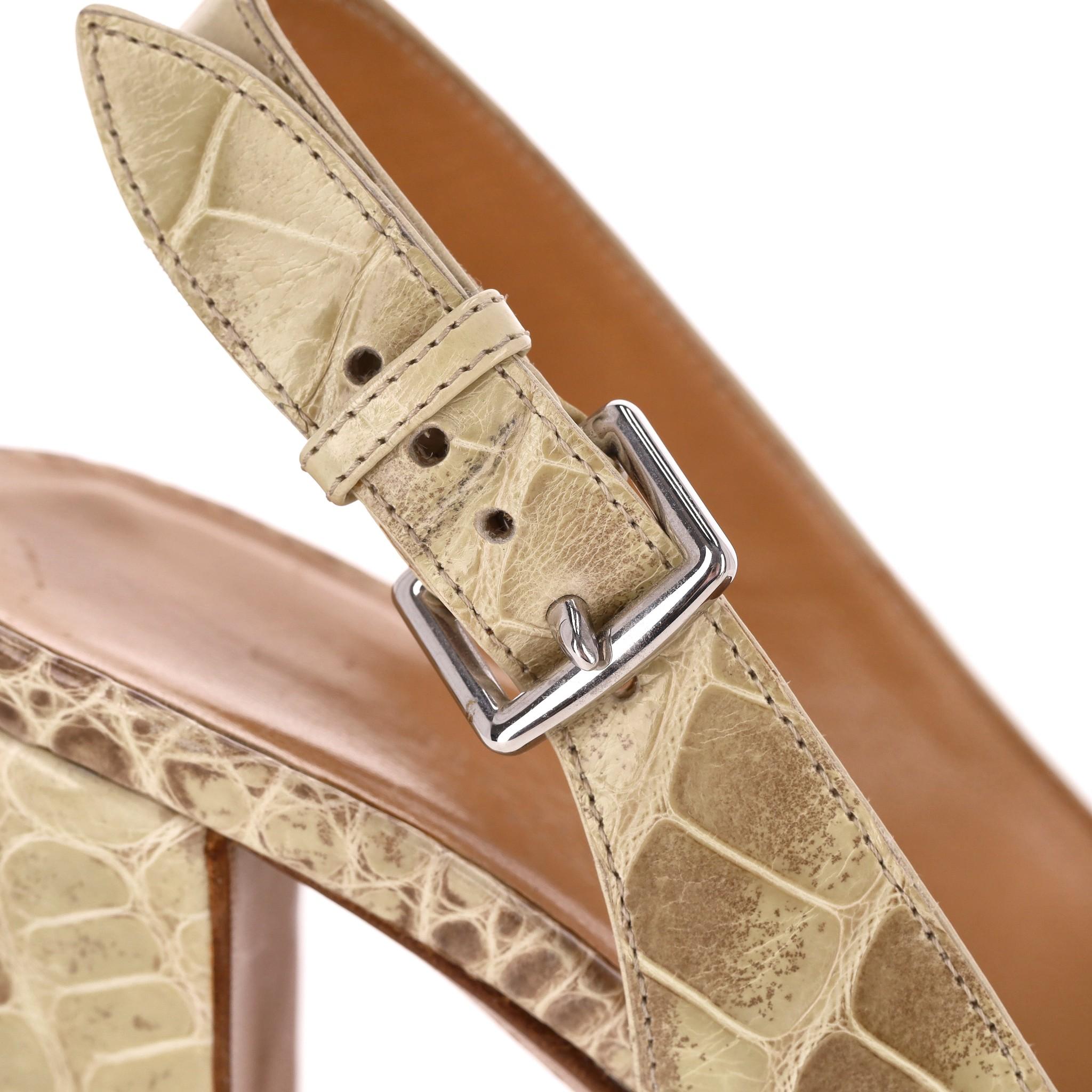 Hermes Crocodile Skin Peep-Toe Pumps For Sale 1