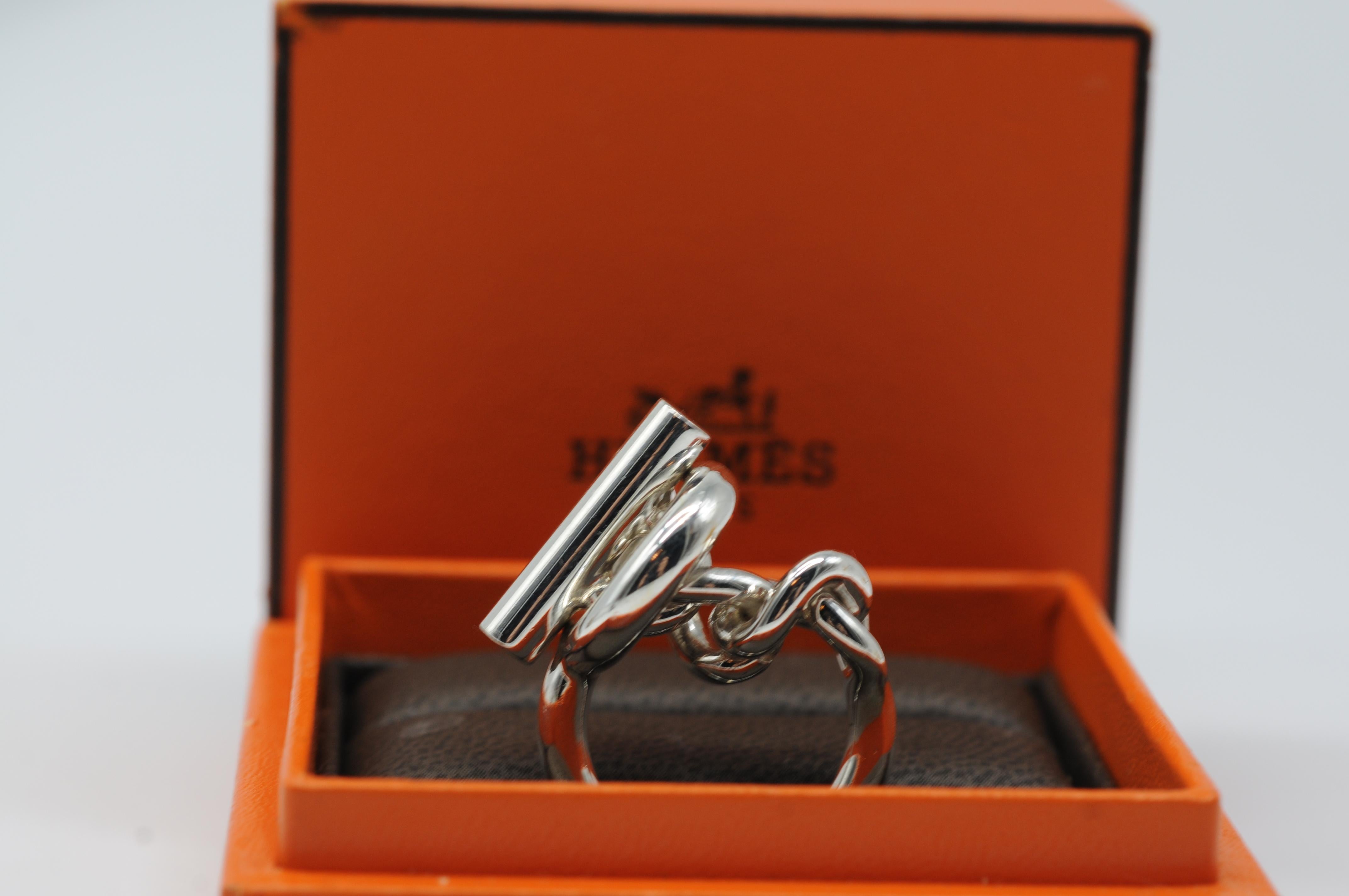Hermes Croisette Silver ring Size:55=7.25(EU:US) In Good Condition For Sale In Berlin, BE
