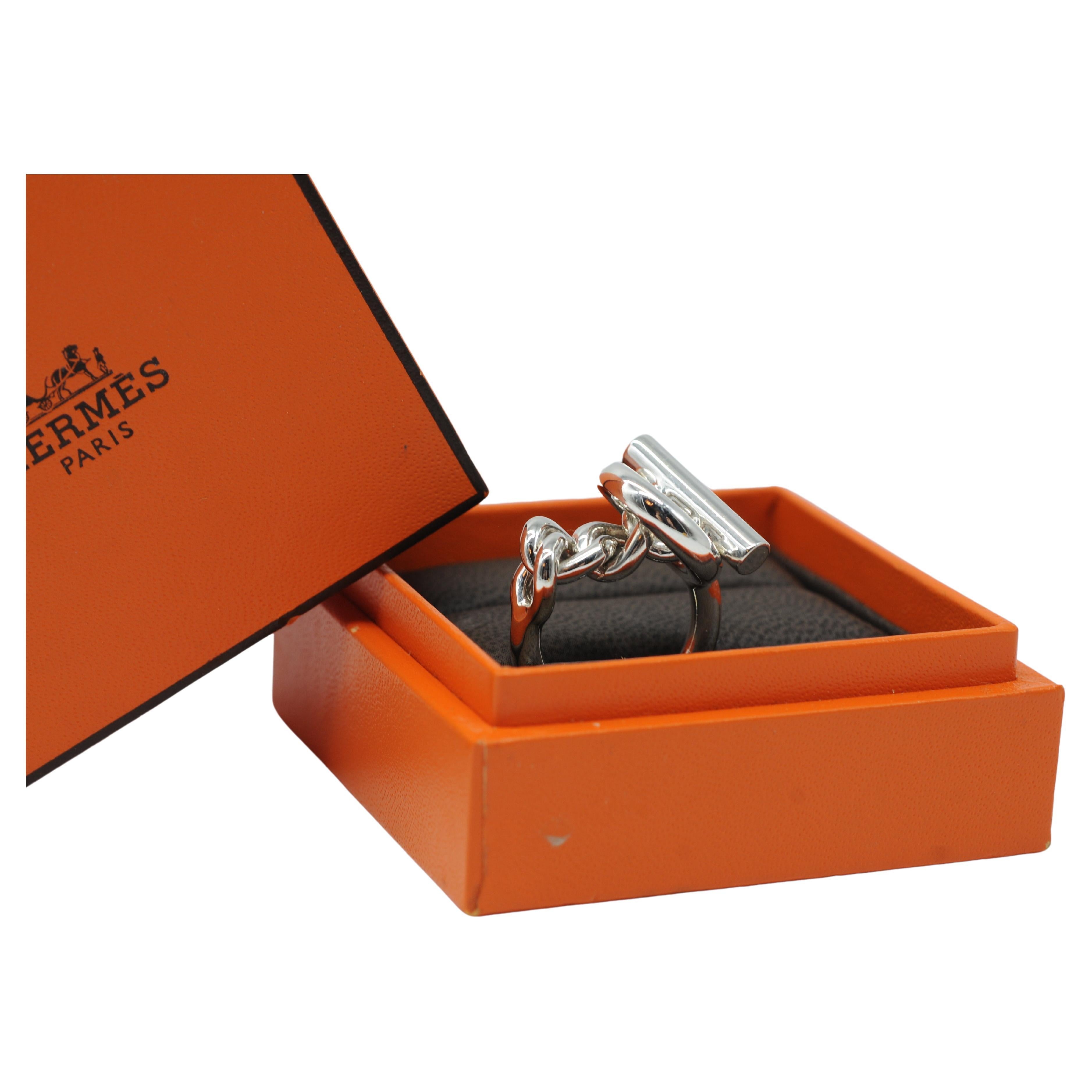 Hermes Croisette Silver ring Size:55=7.25(EU:US) For Sale