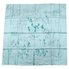 Hermes "Croquis Champs de Courses" 90 cm Mint Equestrian Print Silk Scarf