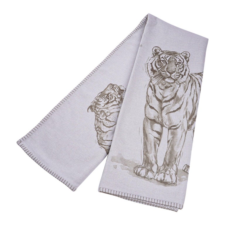 Hermes Croquis De Tigre Blanket Gris Cashmere New w/ Box For Sale at 1stDibs