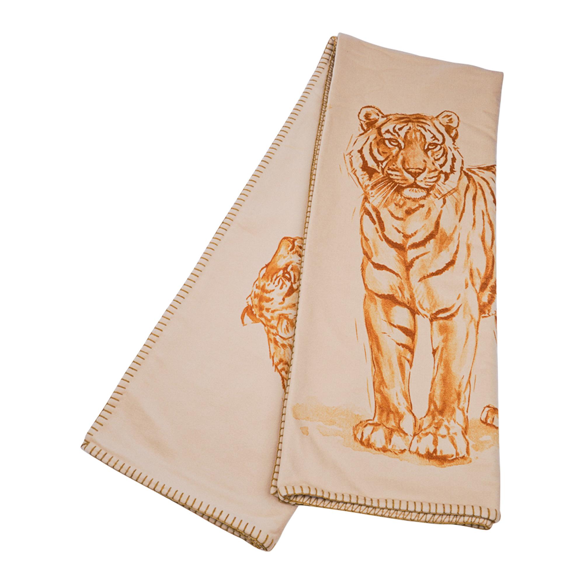 Hermes Croquis De Tigre Blanket Naturel Cashmere New w/ Box In New Condition For Sale In Miami, FL