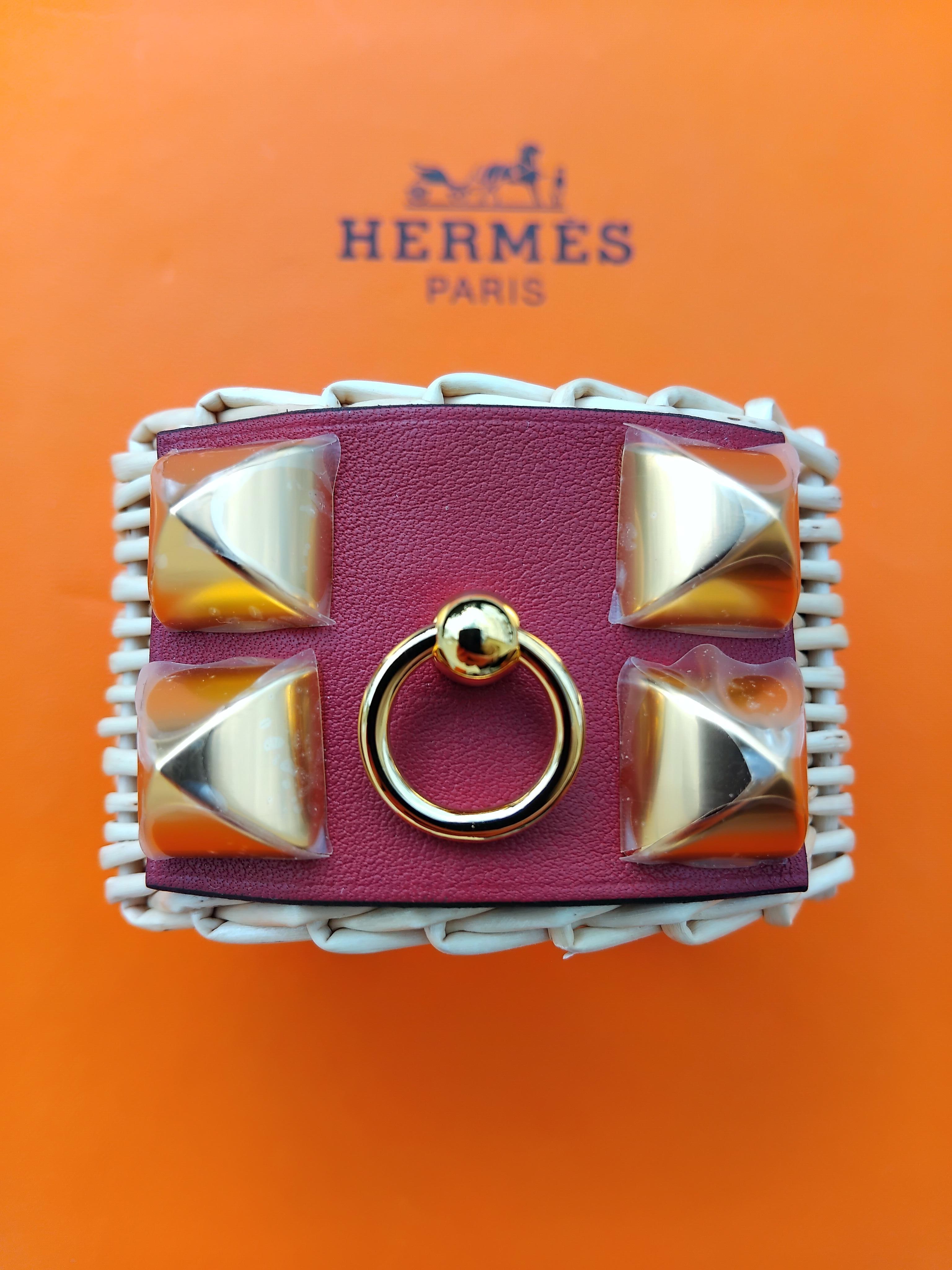 Women's Hermès Cuff Bracelet CDC Medor Picnic Wiker Rouge Grenat Ghw S.3 For Sale
