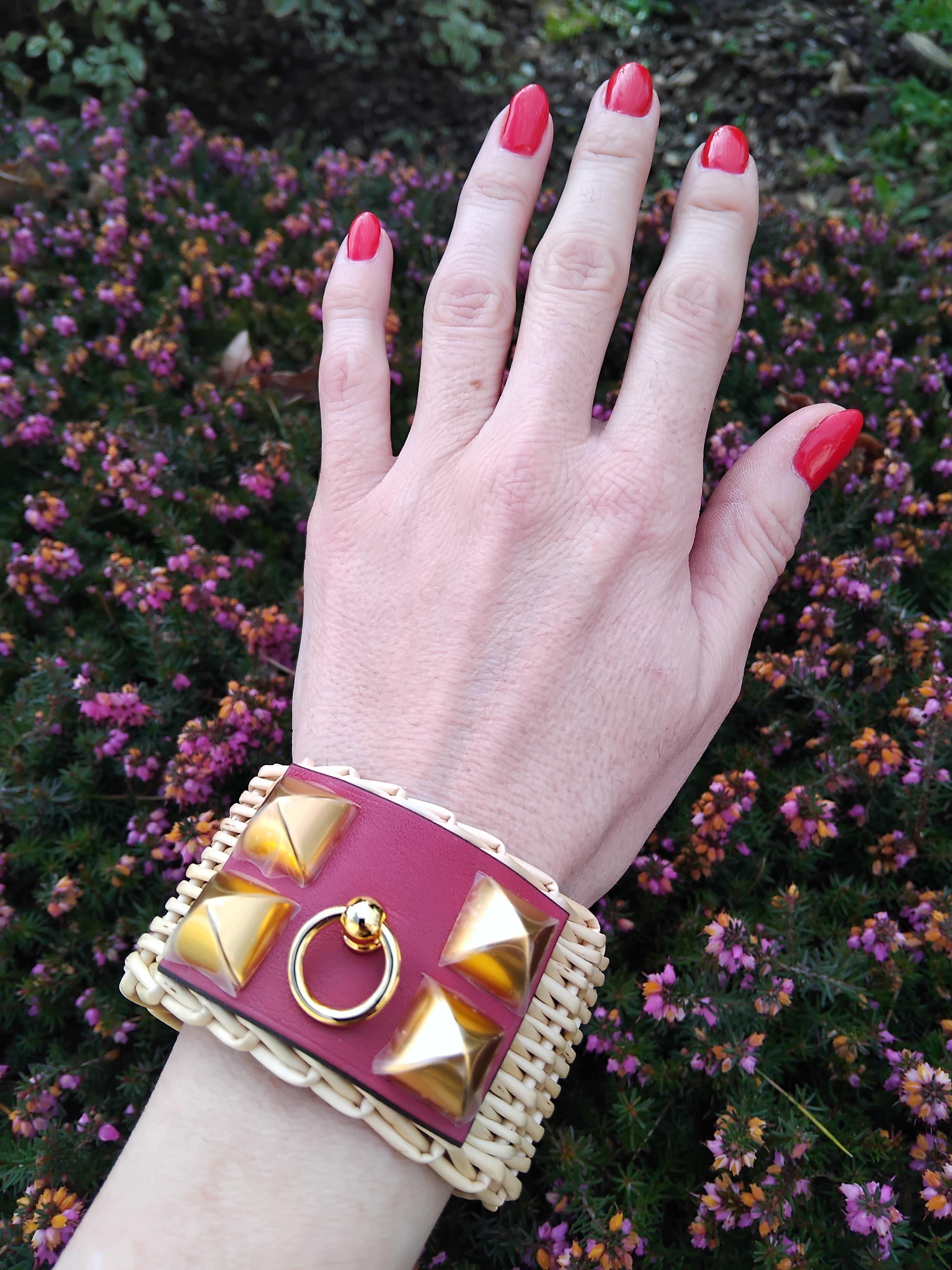 Bracelet manchette Hermès CDC Medor Picnic Wiker Rouge Grenat Ghw S.3 en vente 4