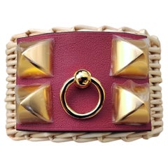 Used Hermès Cuff Bracelet CDC Medor Picnic Wiker Rouge Grenat Ghw S.3