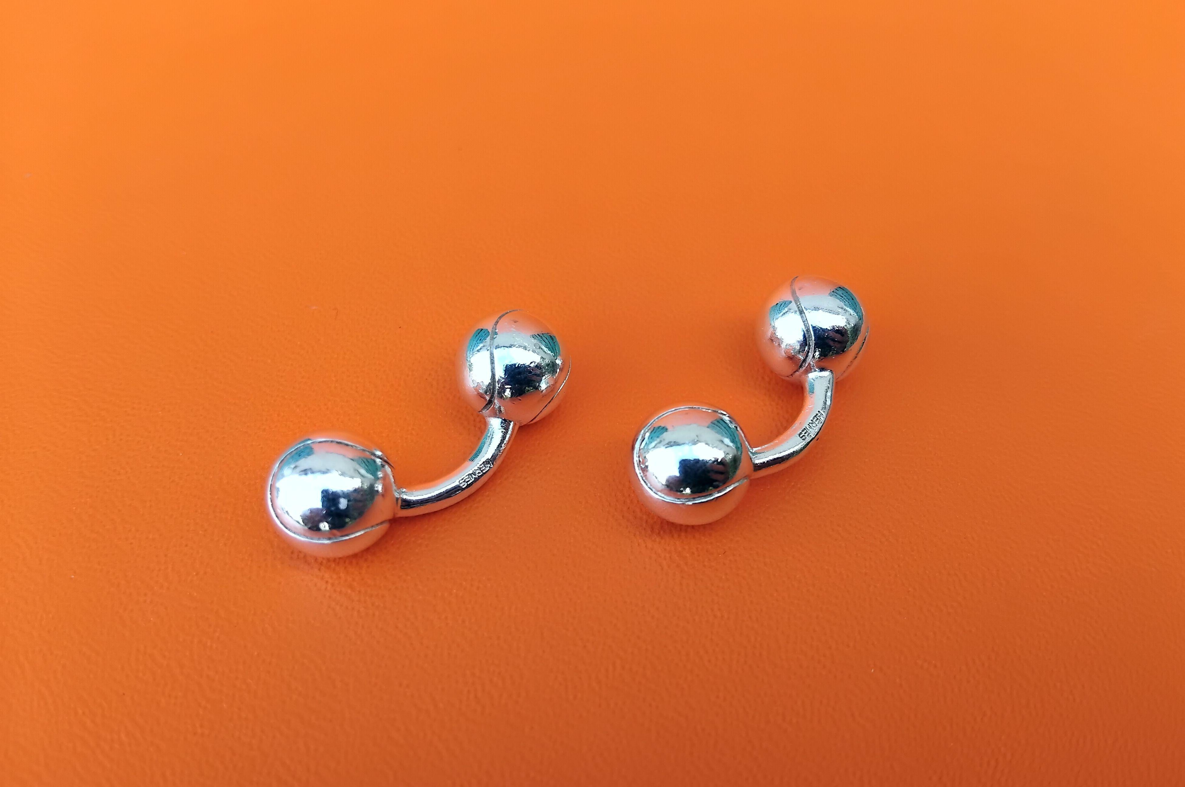 Women's or Men's Hermès Cufflinks Tennis Balls Shaped Sterling Silver For Sale