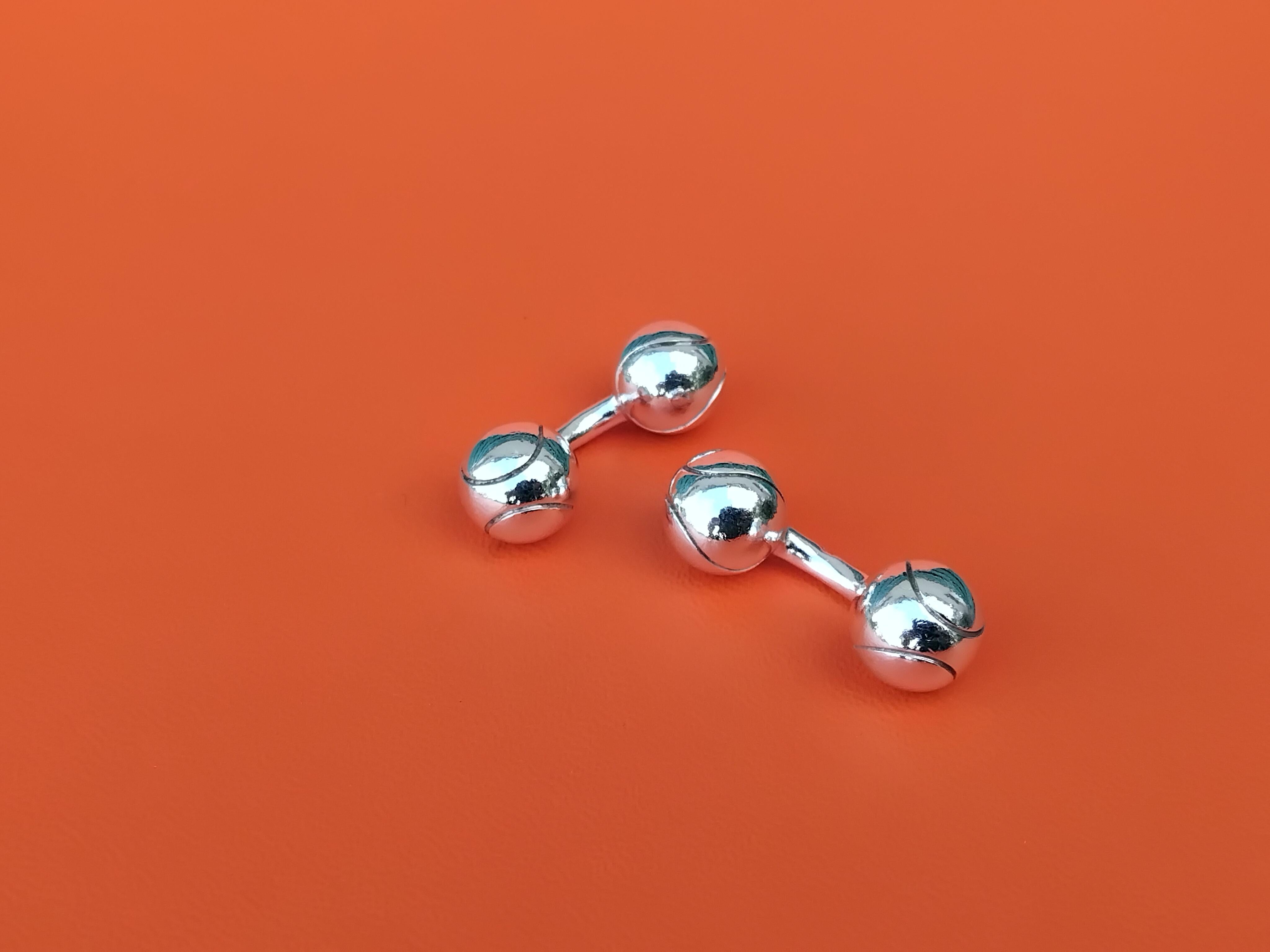 Hermès Cufflinks Tennis Balls Shaped Sterling Silver For Sale 4