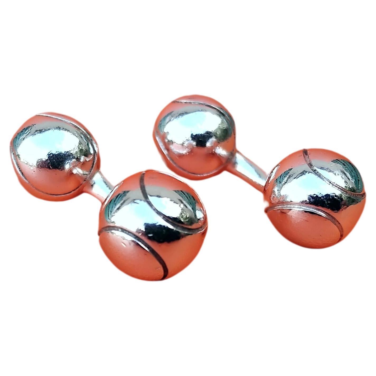Hermès Cufflinks Tennis Balls Shaped Sterling Silver