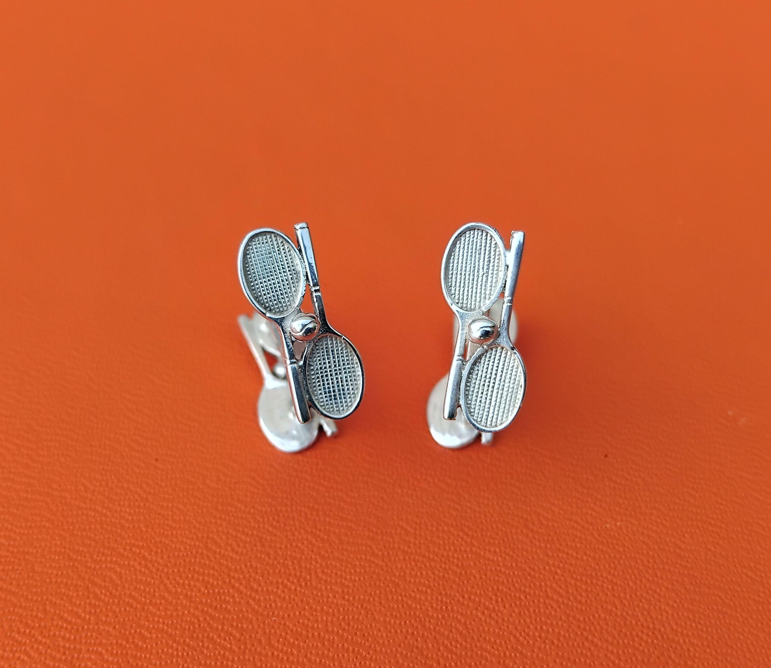 Boutons de manchette Hermès Tennis Racquets and Balls Sterling Silver Unisexe en vente