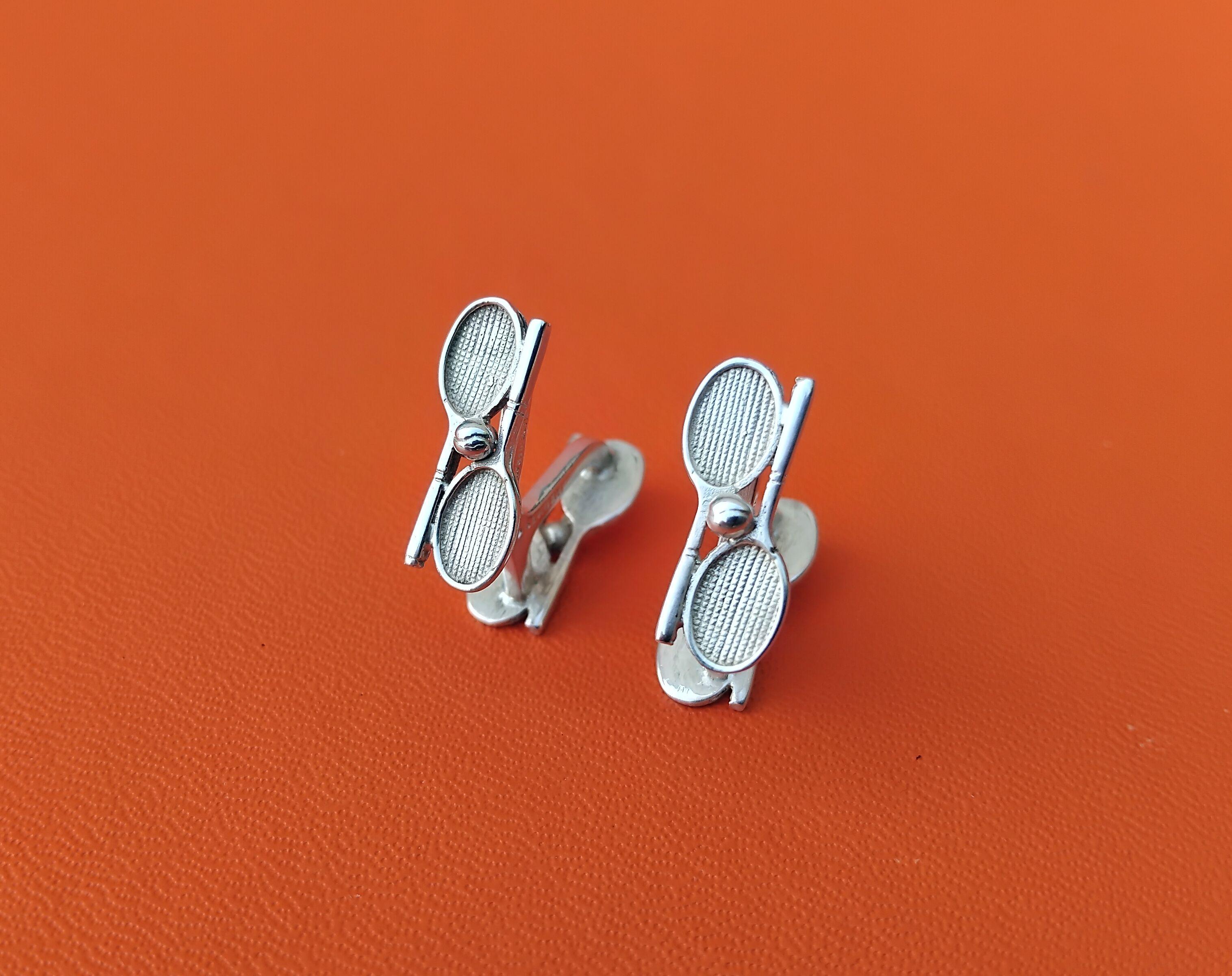 Boutons de manchette Hermès Tennis Racquets and Balls Sterling Silver en vente 1