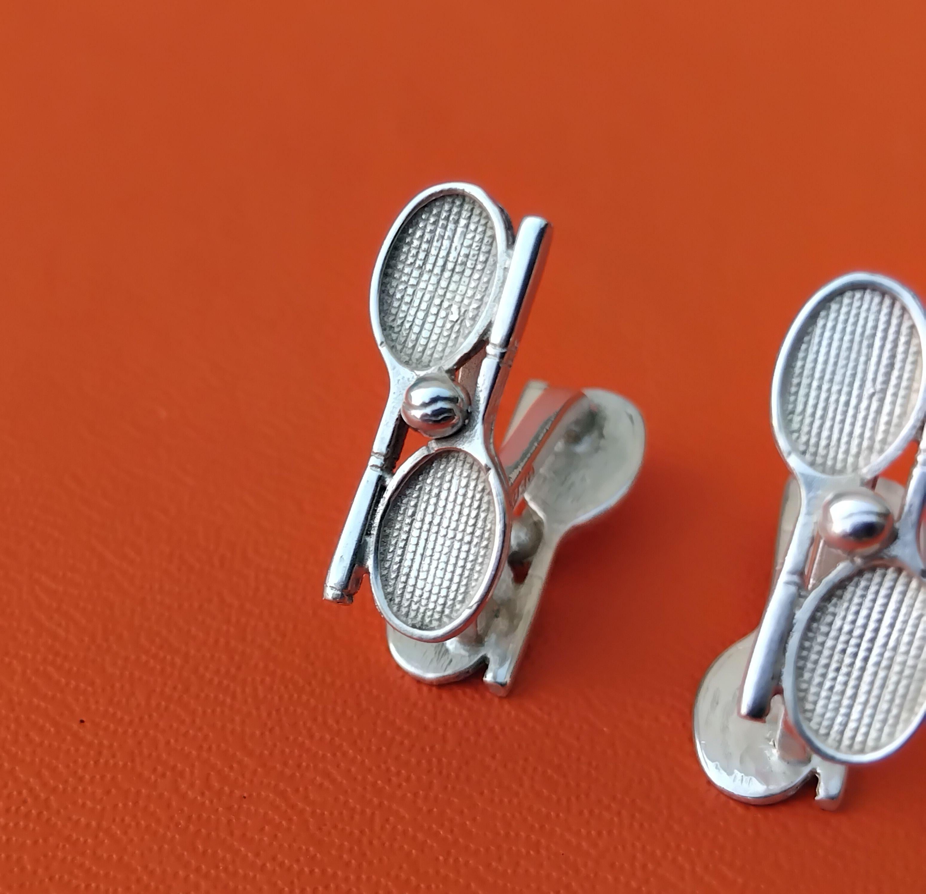 Boutons de manchette Hermès Tennis Racquets and Balls Sterling Silver en vente 2