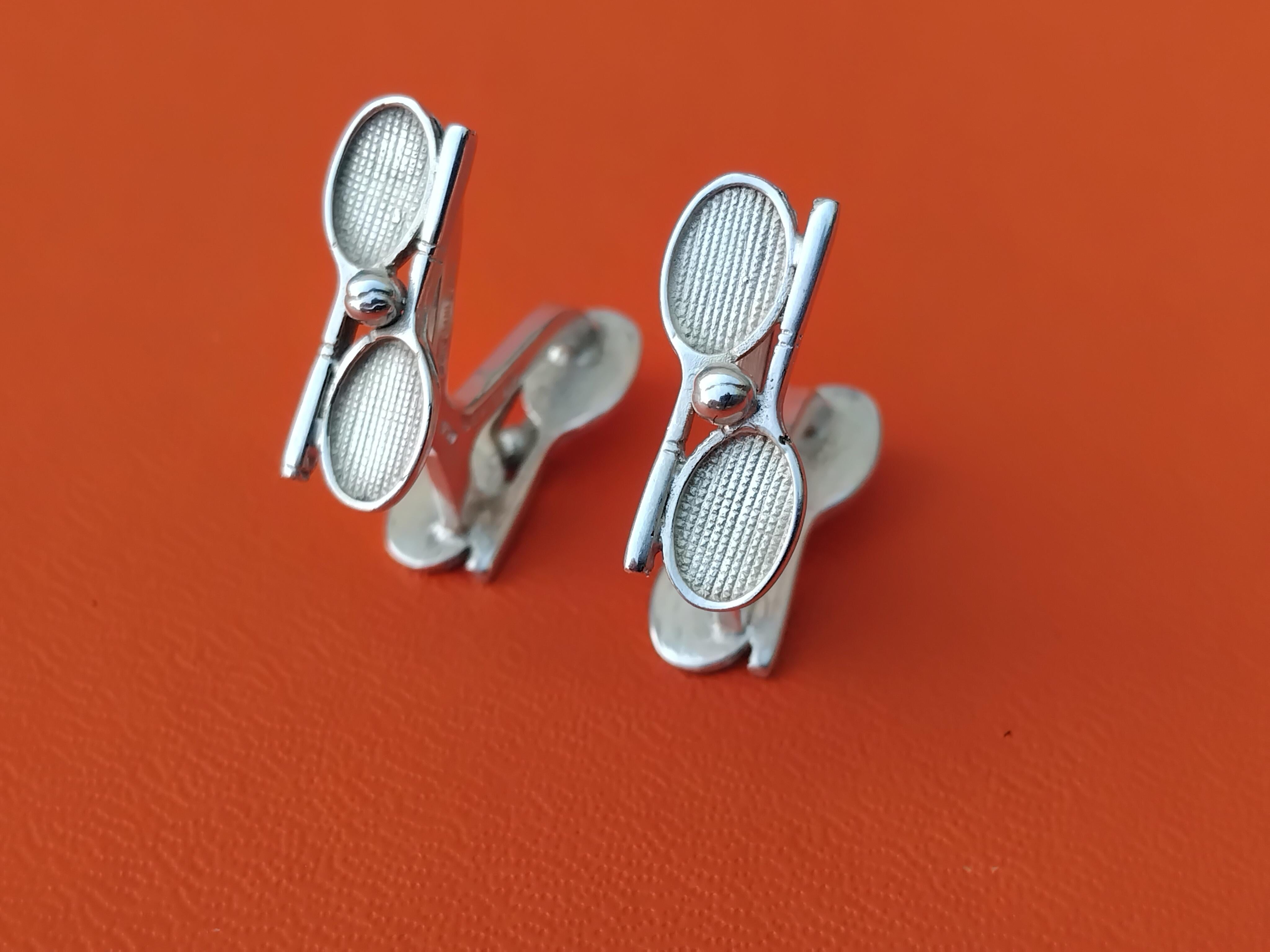 Boutons de manchette Hermès Tennis Racquets and Balls Sterling Silver en vente 3