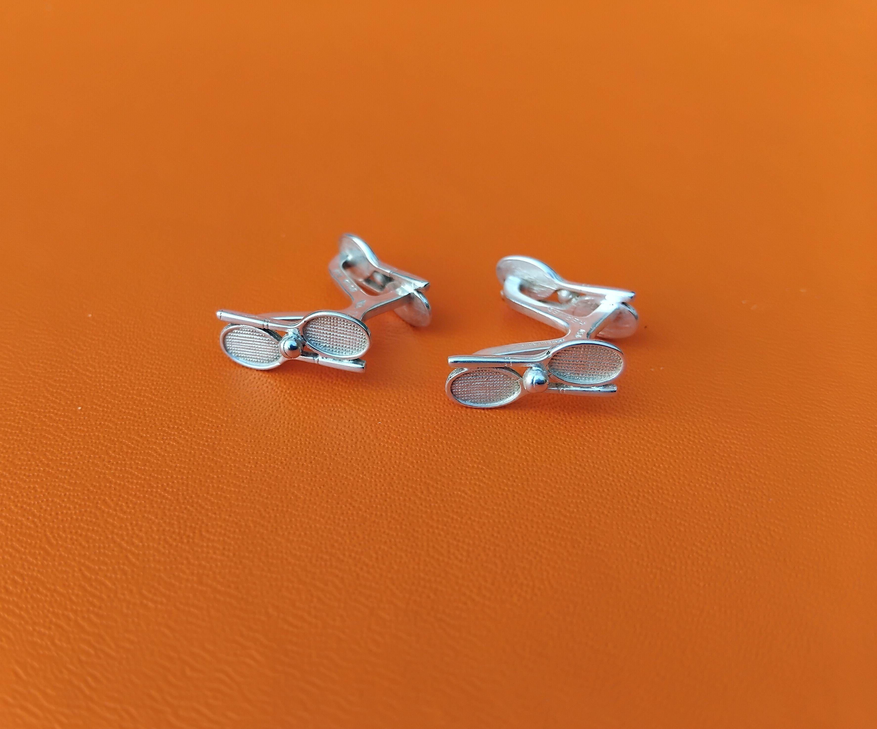 Boutons de manchette Hermès Tennis Racquets and Balls Sterling Silver en vente 5