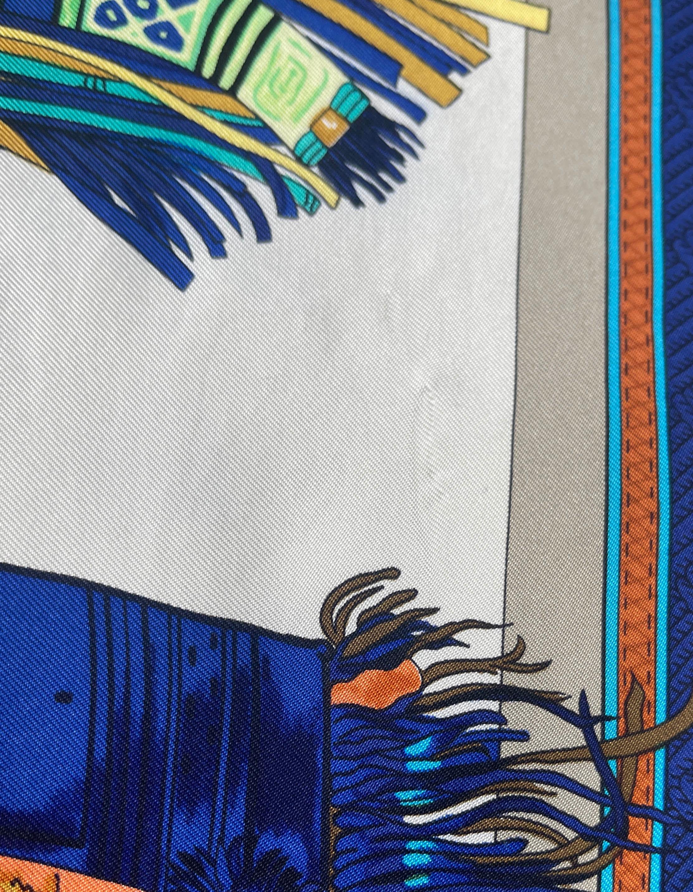 Hermes Cuirs du Desert 90cm Silk Scarf by Françoise de la Perriere In Good Condition In New York, NY