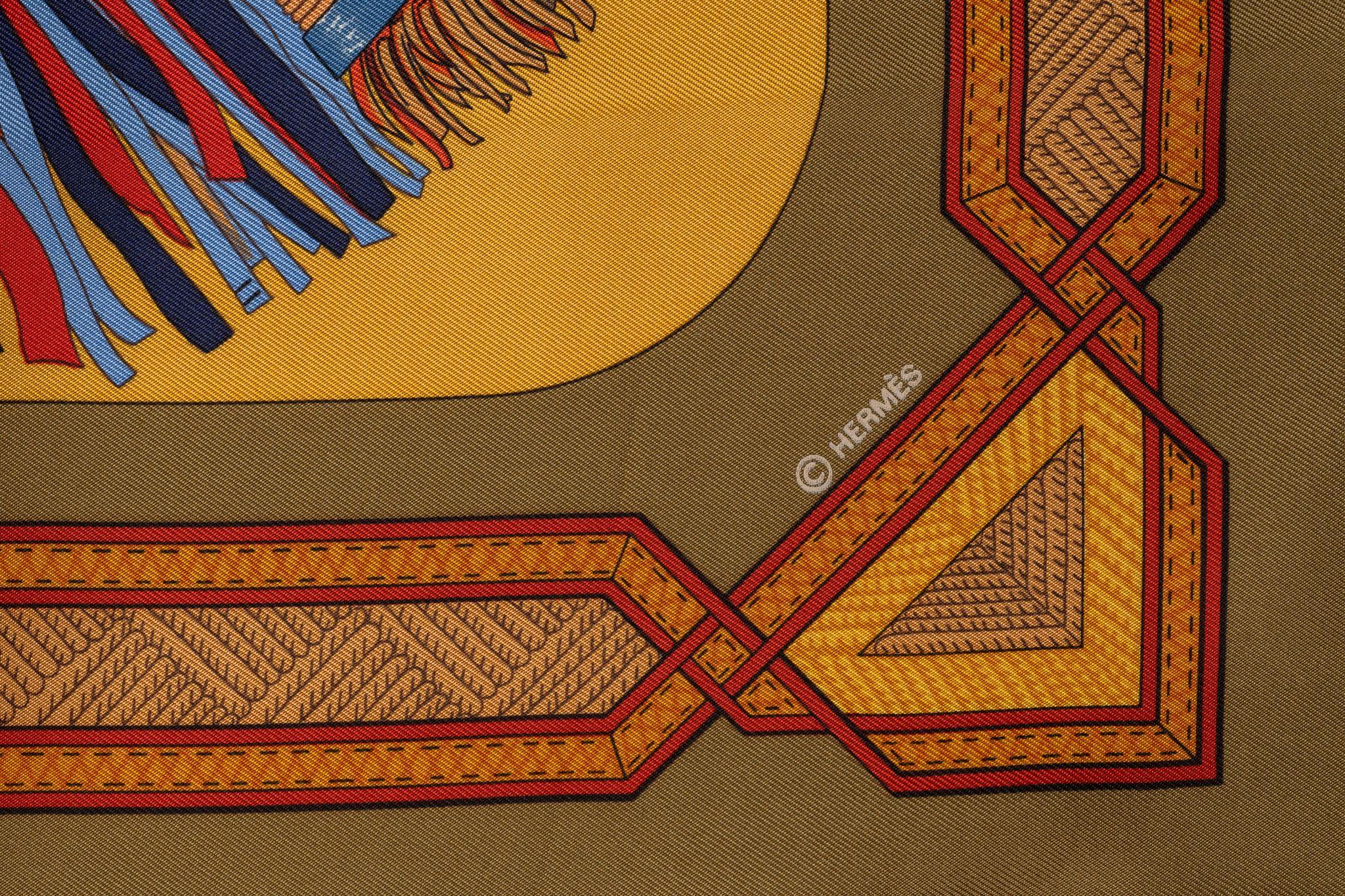 Brown Hermès “Cuirs du Desert“ Silk Scarf For Sale
