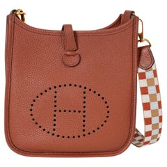 HERMES Cuivre Clemence leather EVELYNE 16 MAXI QUADRILLE Crossbody Bag