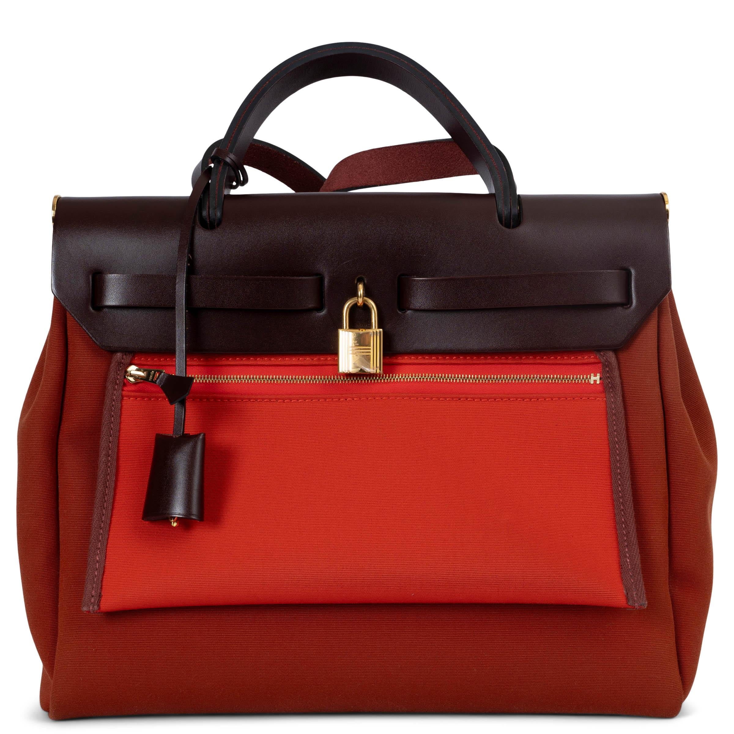 Brown HERMES Cuivre Mecano Rouge Sellier Toile HERBAG ZIP 31 RETROUNE VERSO Bag