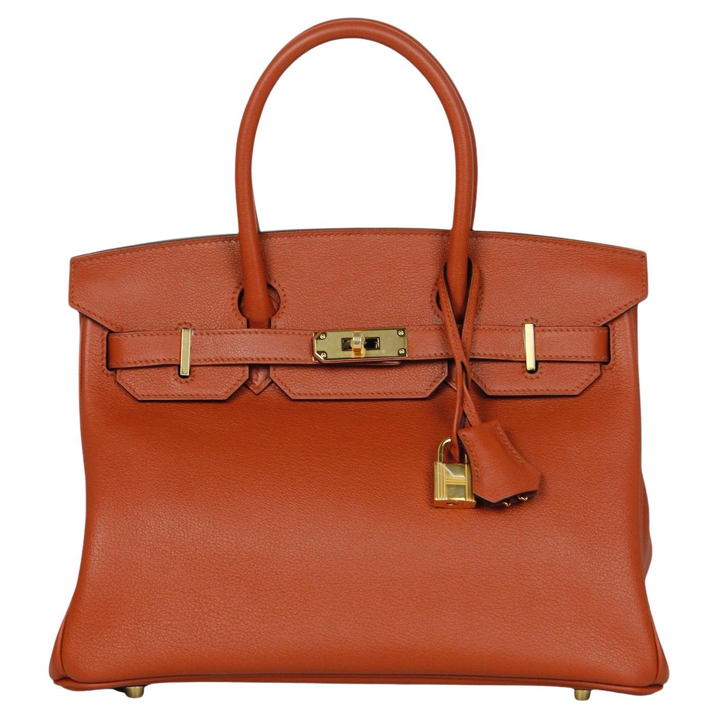 Bolso Birkin Hermes Cuivre Novillo de piel de 30 cm con herrajes dorados en venta