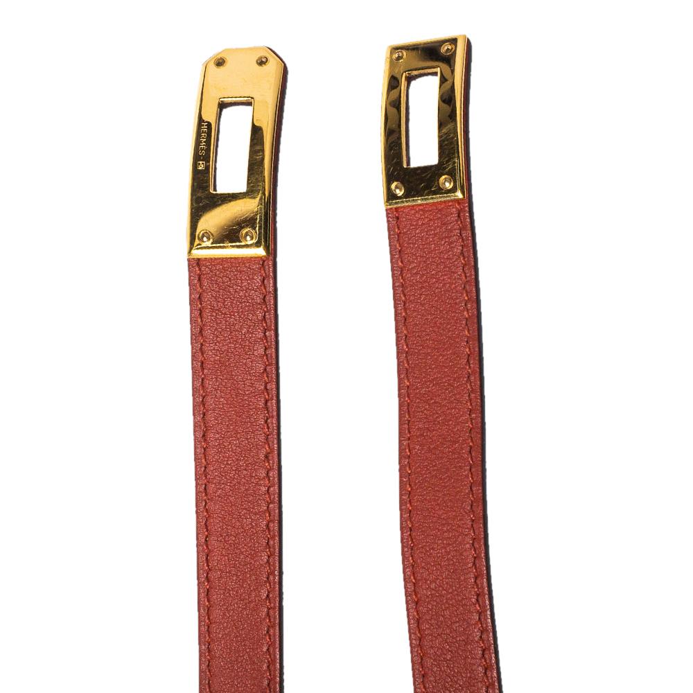 Contemporary Hermés Cuivre Swift Leather Gold Plated Mini Kelly Double Tour Bracelet T2