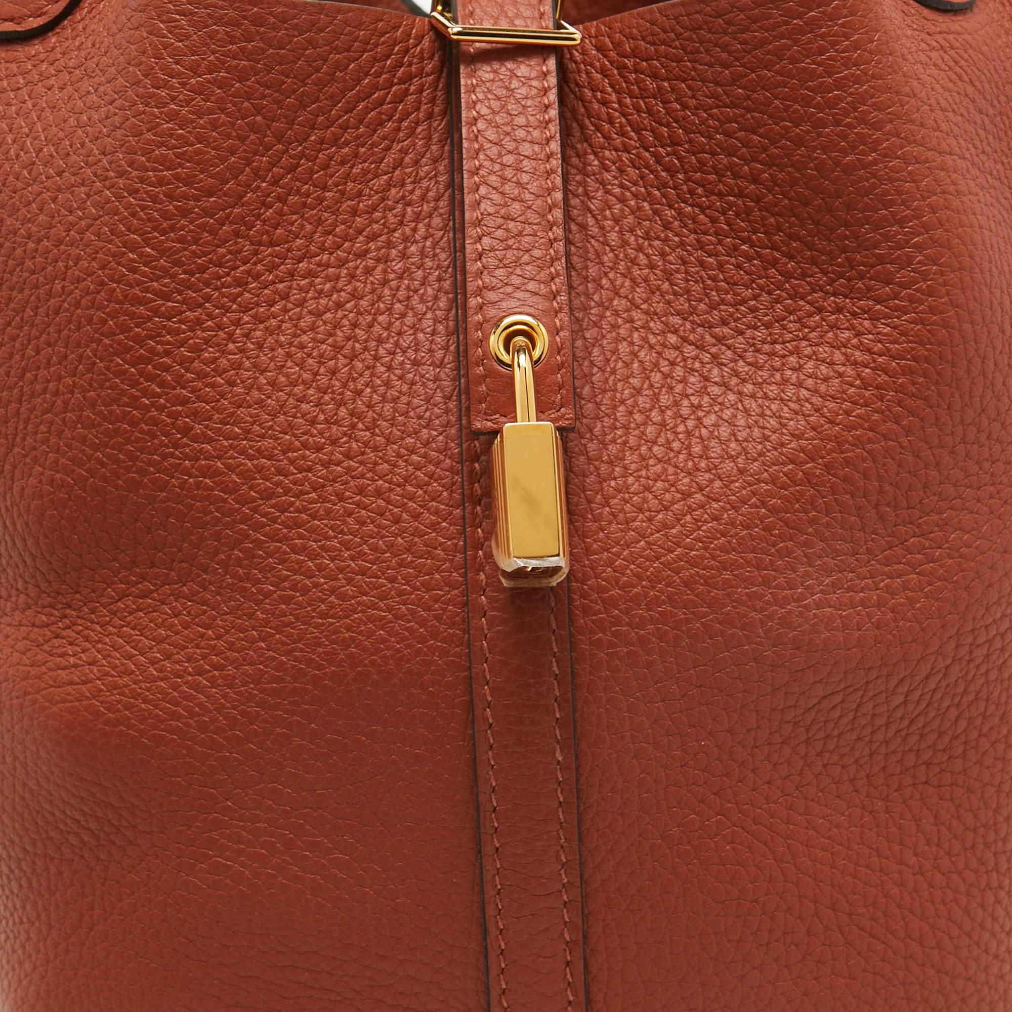 Women's Hermès Cuivre Taurillon Clemence Leather Picotin Lock 22 Bag