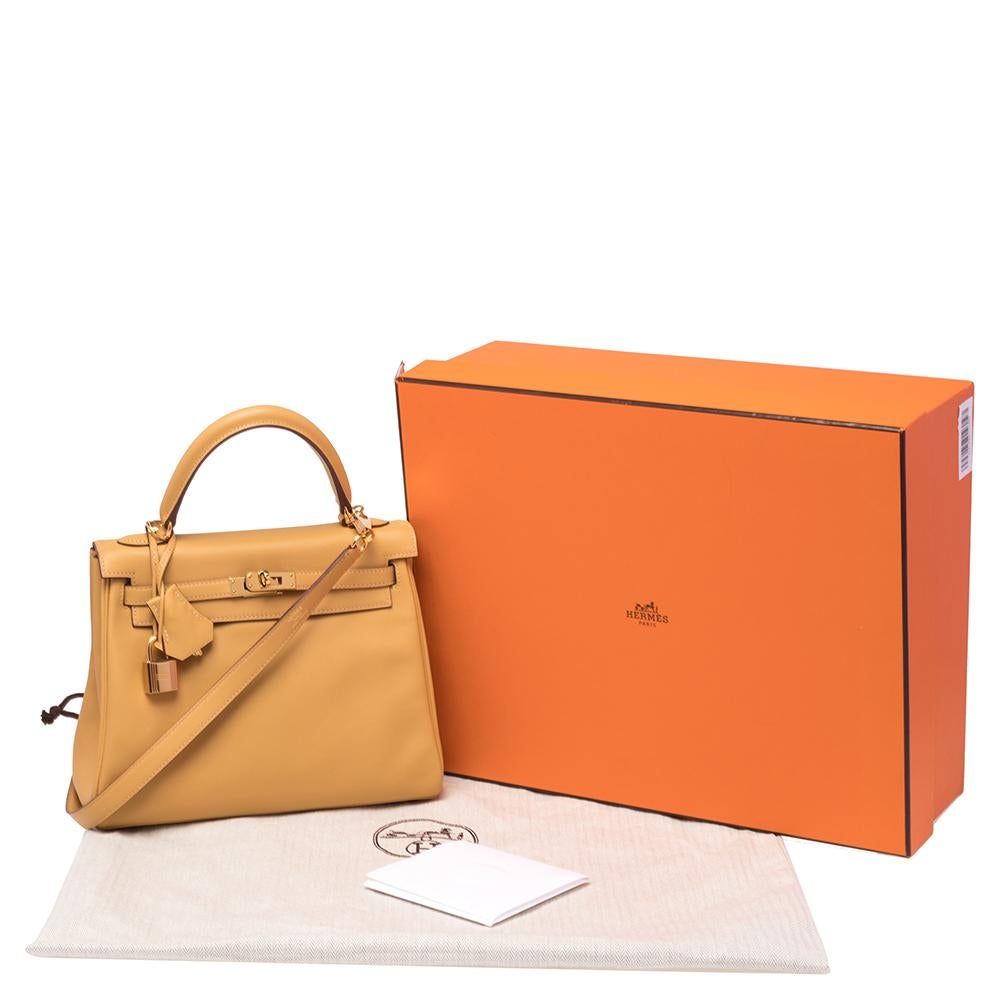 Hermes Curry Swift Leather Gold Plated Kelly Retourne 25 Bag 7