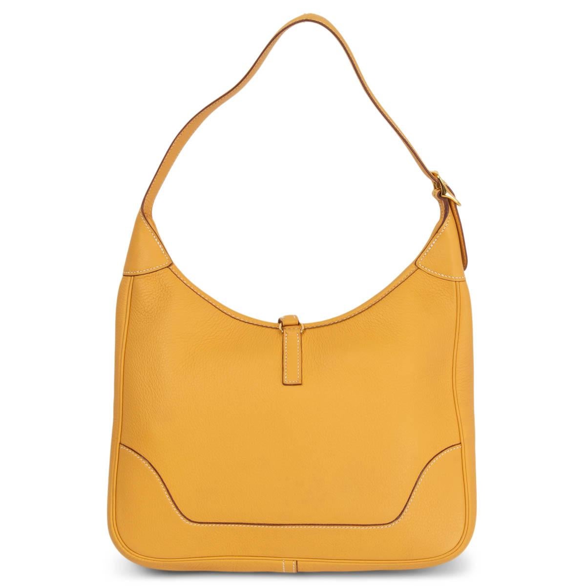 Orange HERMES Curry yellow Clemence leather TRIM 31 M Hobo Bag Gold For Sale