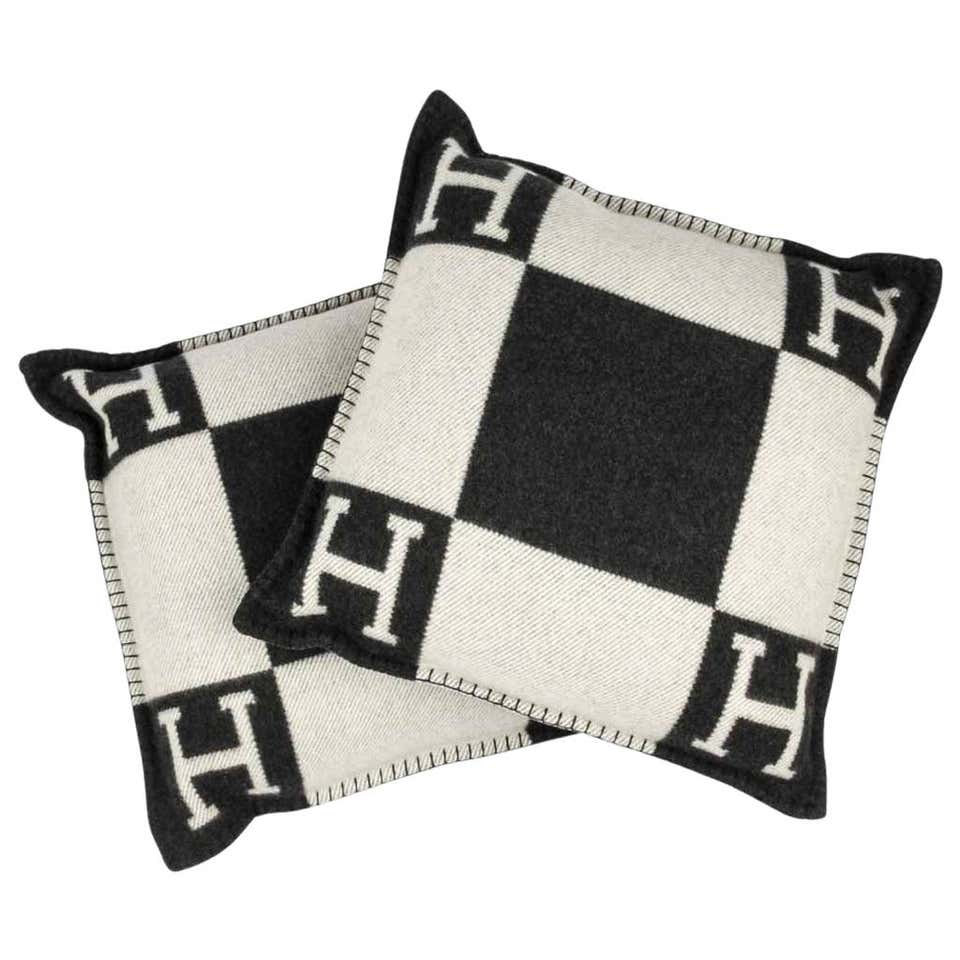 Hermes Cushion Avalon I PM H Ecru and Gris Fonce Throw Pillow Set of ...