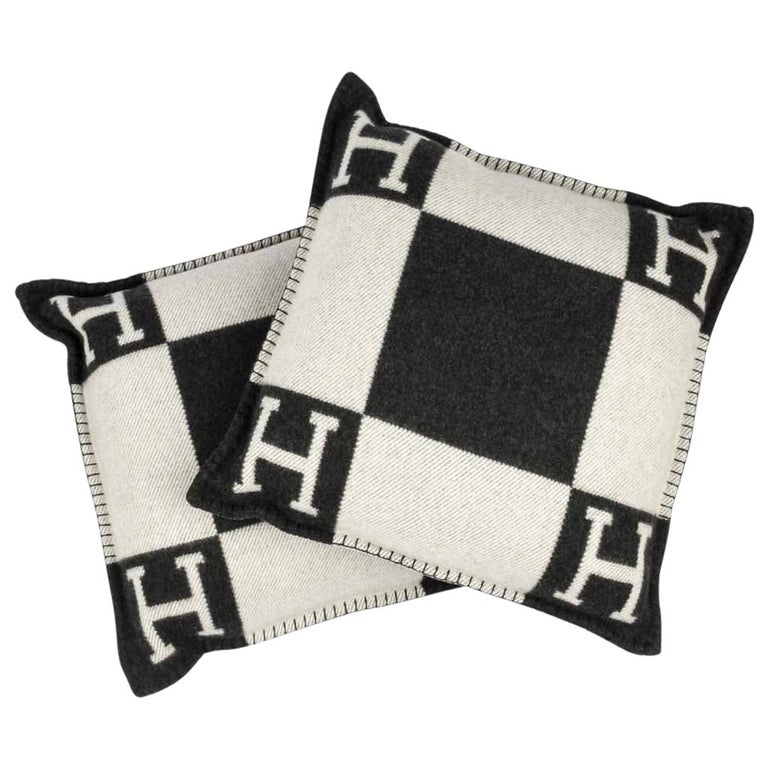Hermes Cushion Avalon I PM H Ecru and Gris Fonce Throw Pillow Set of Two at  1stDibs