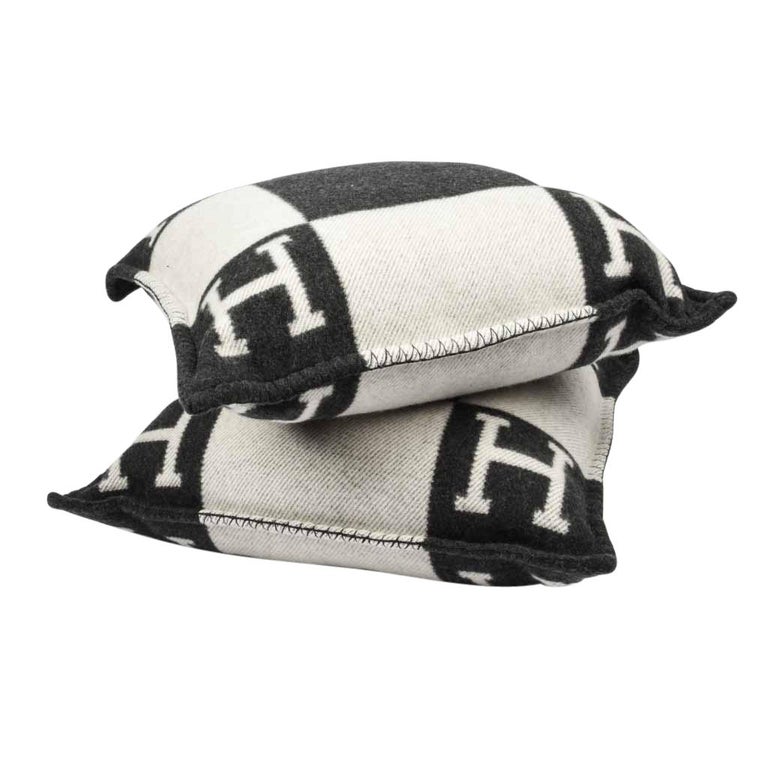 Hermes Cushion Avalon I PM Signature H Ecru and Gris Fonce Throw Pillow