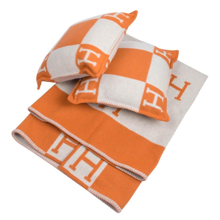 Hermes Cushion Avalon I PM Signature H Orange Throw Pillow Cushion 2