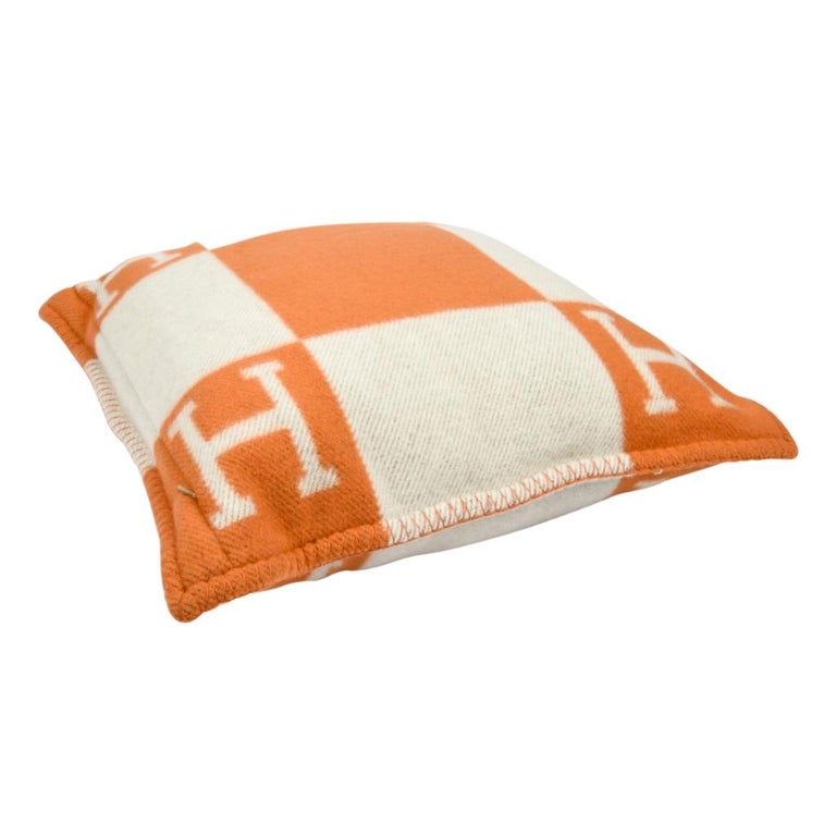 Hermes Cushion Avalon I PM Signature H Potiron Orange Throw Pillow