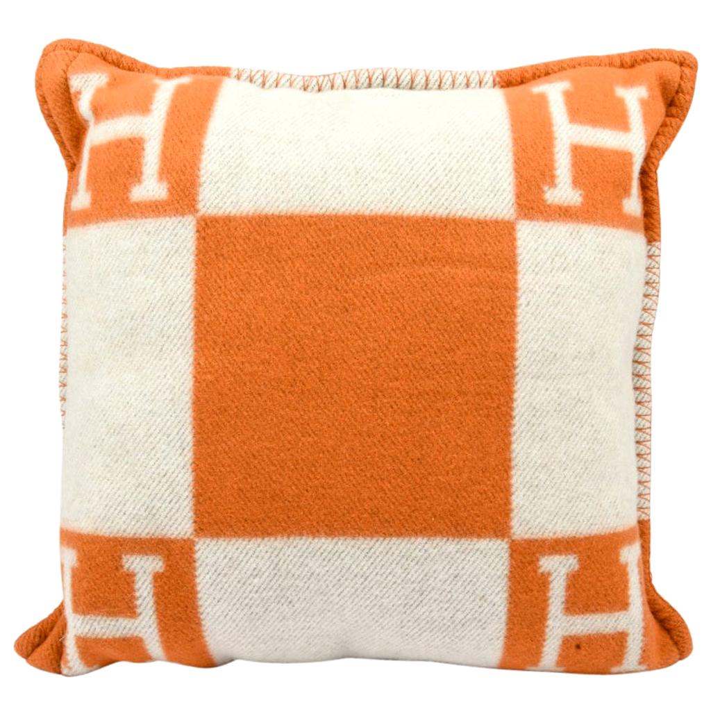 Hermes Cushion Avalon I PM Signature H Potiron Orange Throw Pillow Cushion